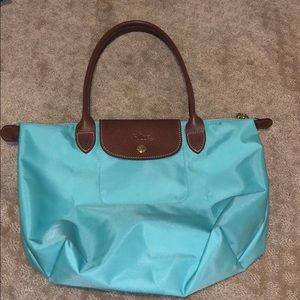 teal longchamp medium le pilage tote bag